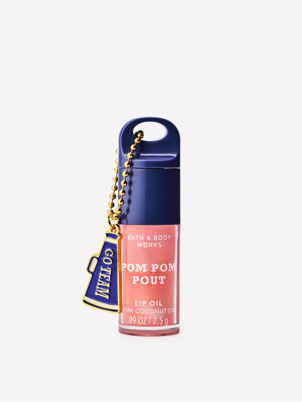 Bath & Body Works Pom Pom Pout Lip Oil – Navy Cap with Pink Oil and Gold Charm
